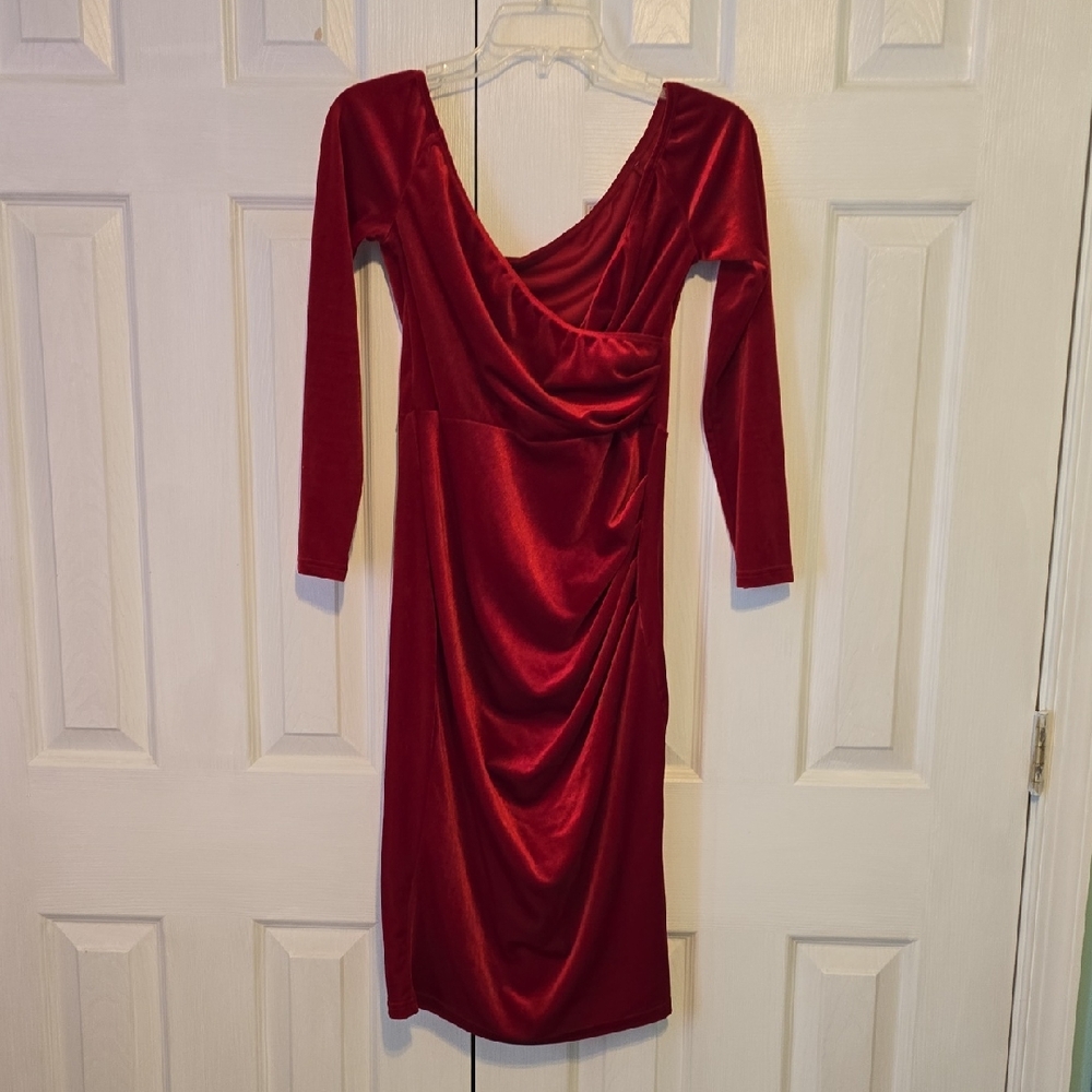 SHEIN Deep Red Long Sleeve Midi Dress